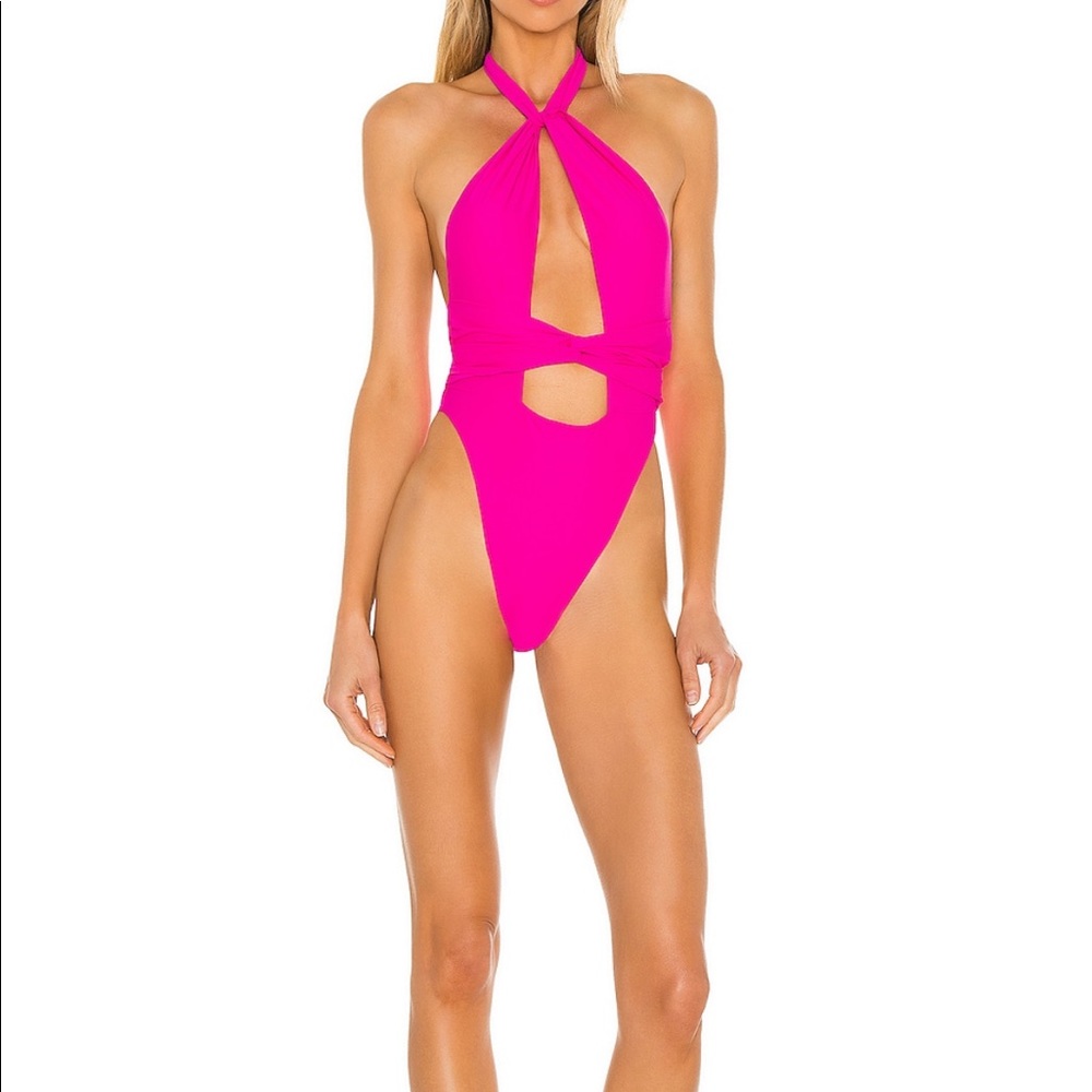 Michael Costello X REVOLVE DASIA ONE PIECE HOT PINK SWIMSUIT